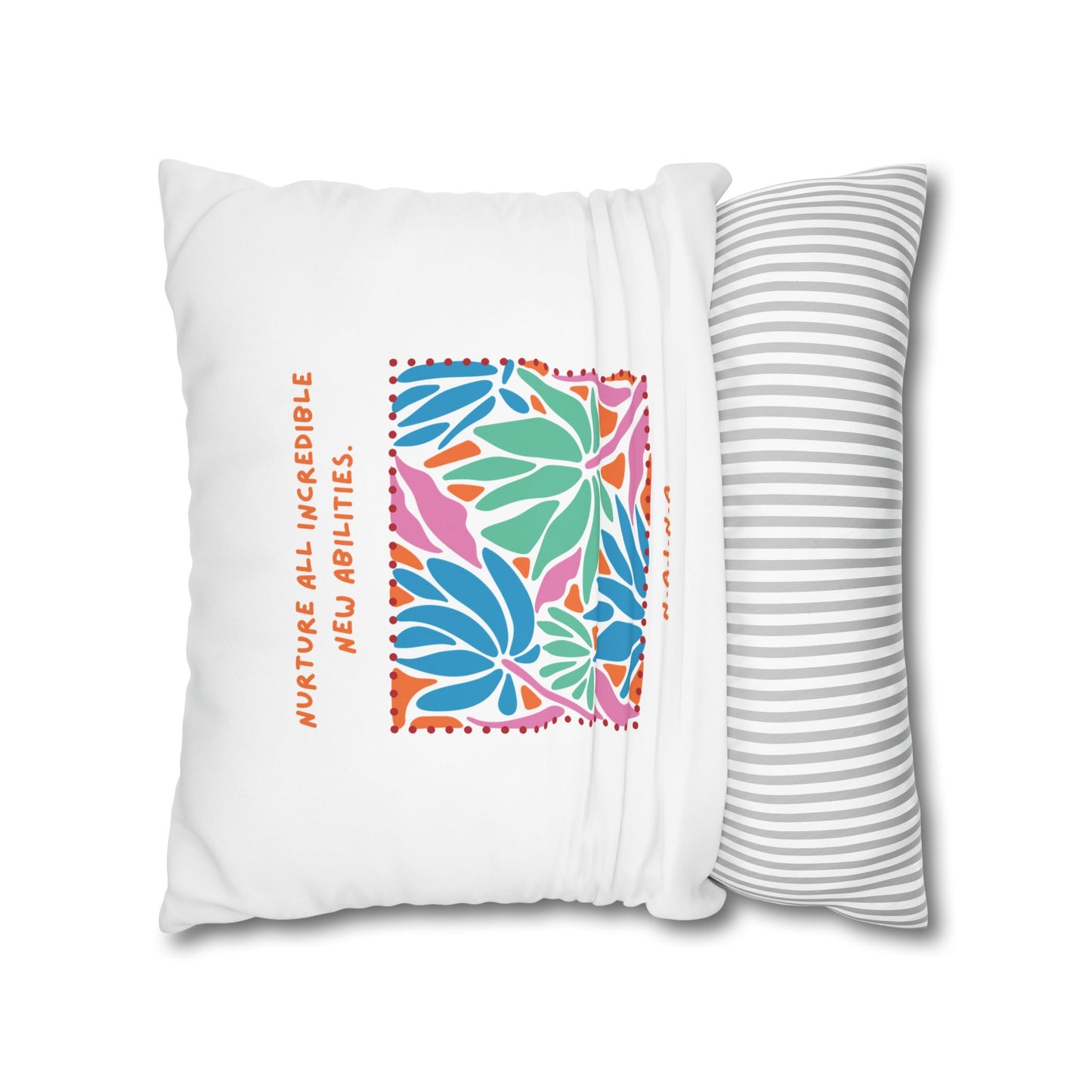 Personalized Initial Quote Floral Momentum — Custom Sayings on Square Poly Canvas Pillowcase
