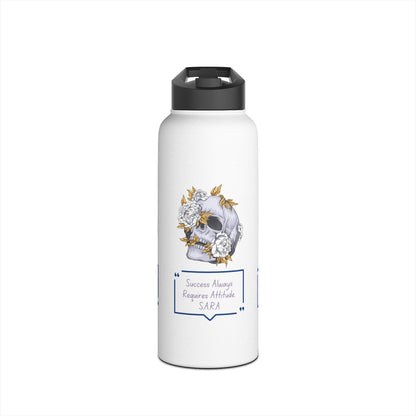 Personalized Initial Quote Floral Skull Stainless Steel Water Bottle