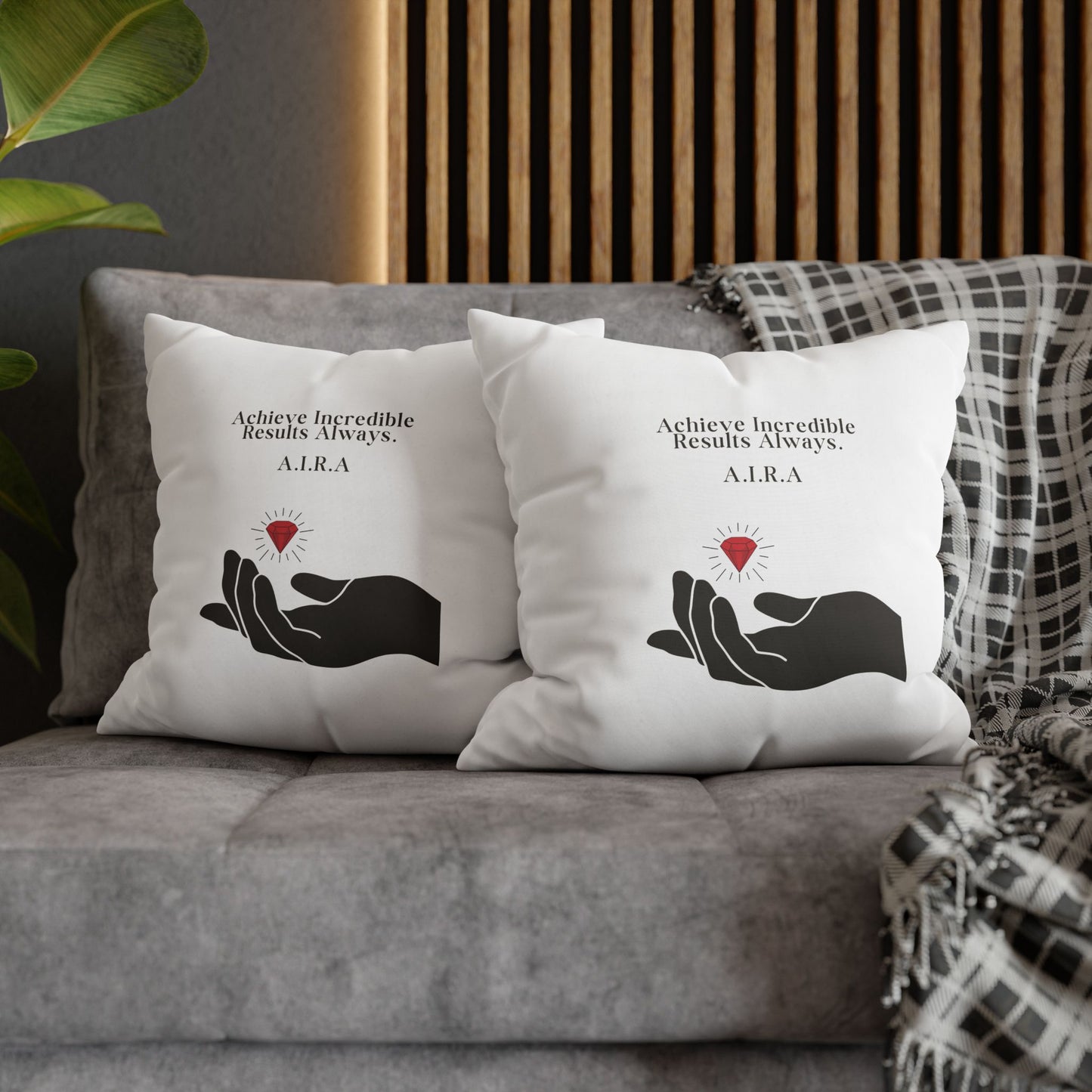 Personalized Initial Quote Gem Hand — Custom Sayings on Square Poly Canvas Pillowcase