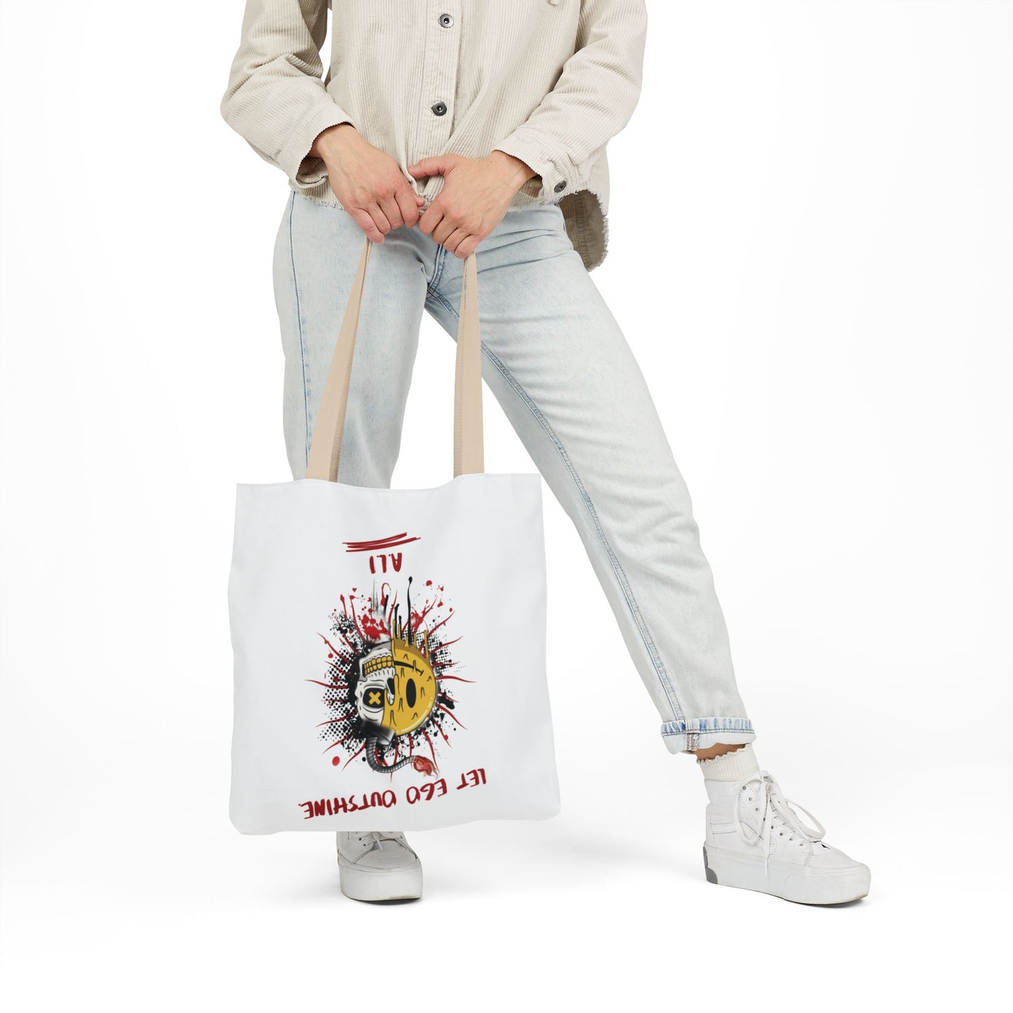 Personalized Initial Quote Split Smile Skull Canvas Tote Custom Name