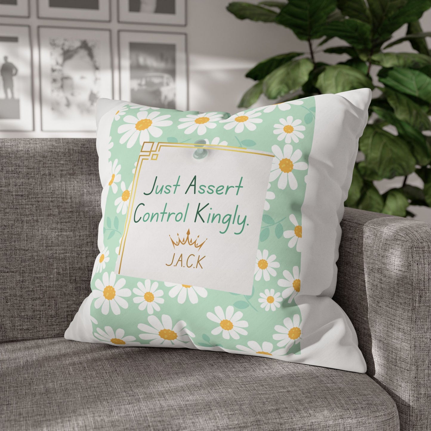 Personalized Initial Quote Floral Inspirational — Custom Sayings on Square Poly Canvas Pillowcase