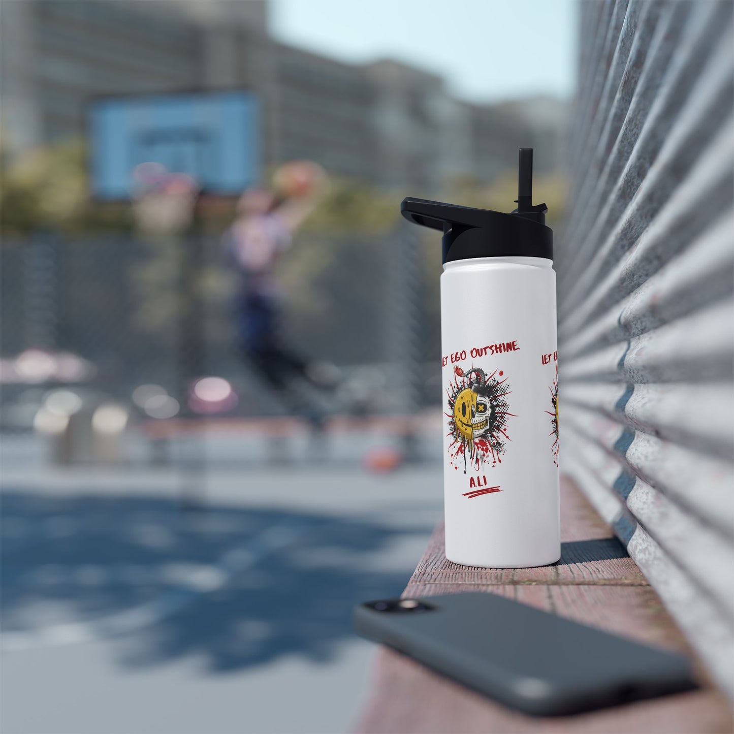 Personalized Initial Quote Split Smile Skull Stainless Steel Water Bottle