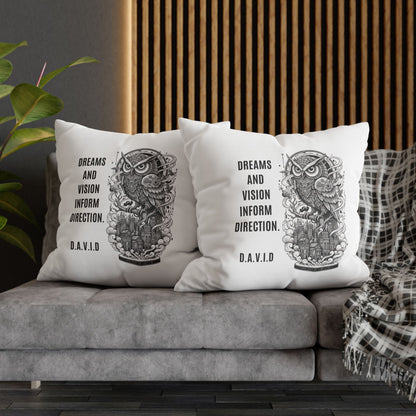 Personalized Initial Quote Owl Vision — Custom Sayings on Square Poly Canvas Pillowcase