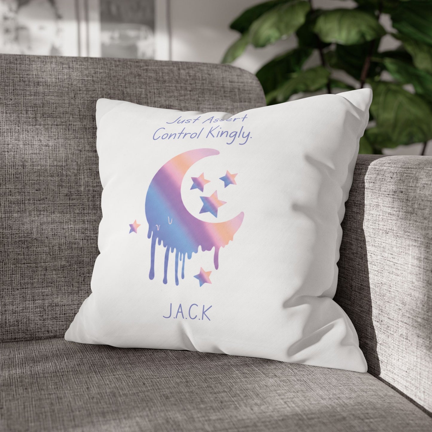 Personalized Initial Quote Moon Dripping — Custom Sayings on Square Poly Canvas Pillowcase