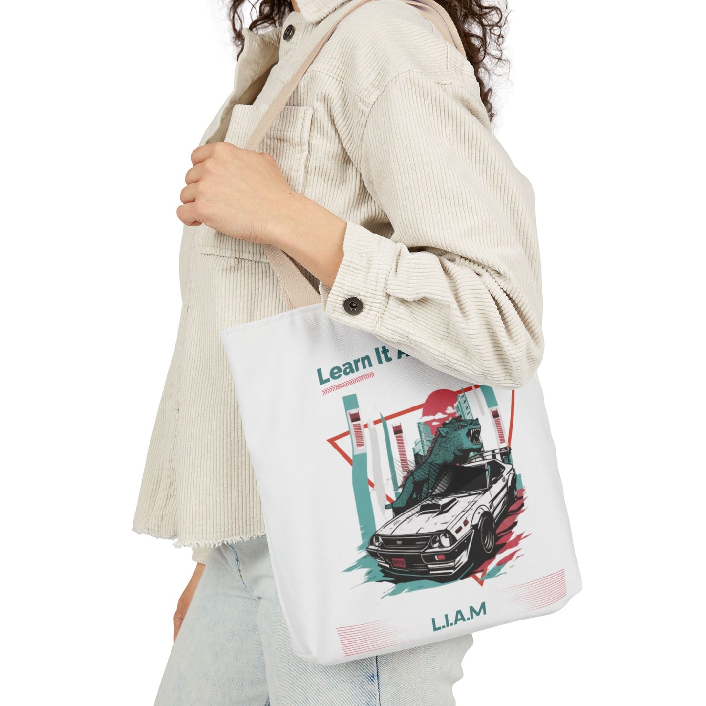 Personalized Initial Quote Dinosaur Car Canvas Tote Custom Name