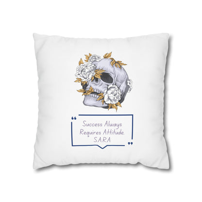 Personalized Initial Quote Floral Skull — Custom Sayings on Square Poly Canvas Pillowcase