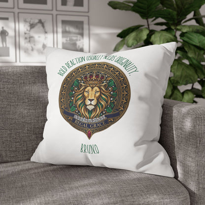 Personalized Initial Quote Circled Lion — Custom Sayings on Square Poly Canvas Pillowcase