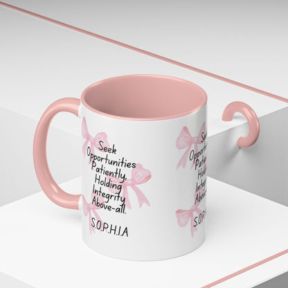 Personalized Pink Bow Accent Coffee Mug