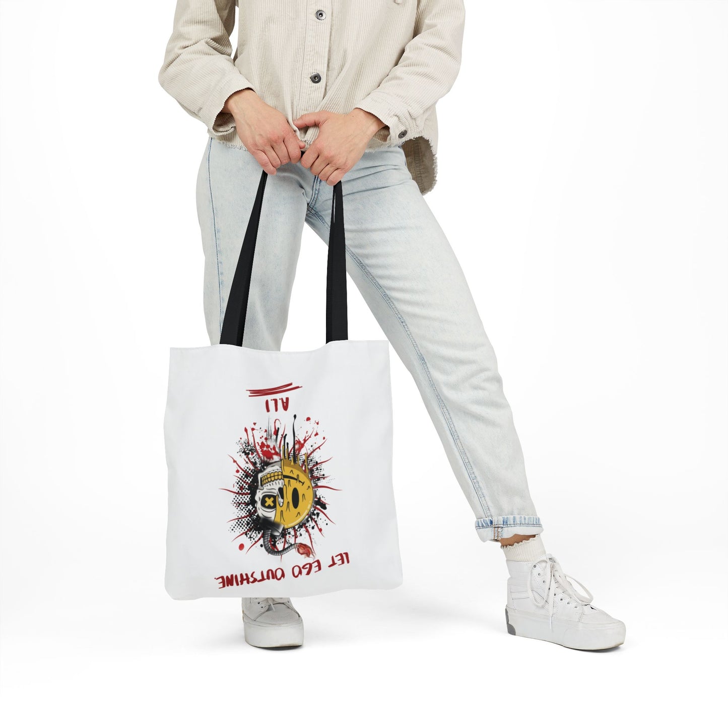 Personalized Initial Quote Split Smile Skull Canvas Tote Custom Name