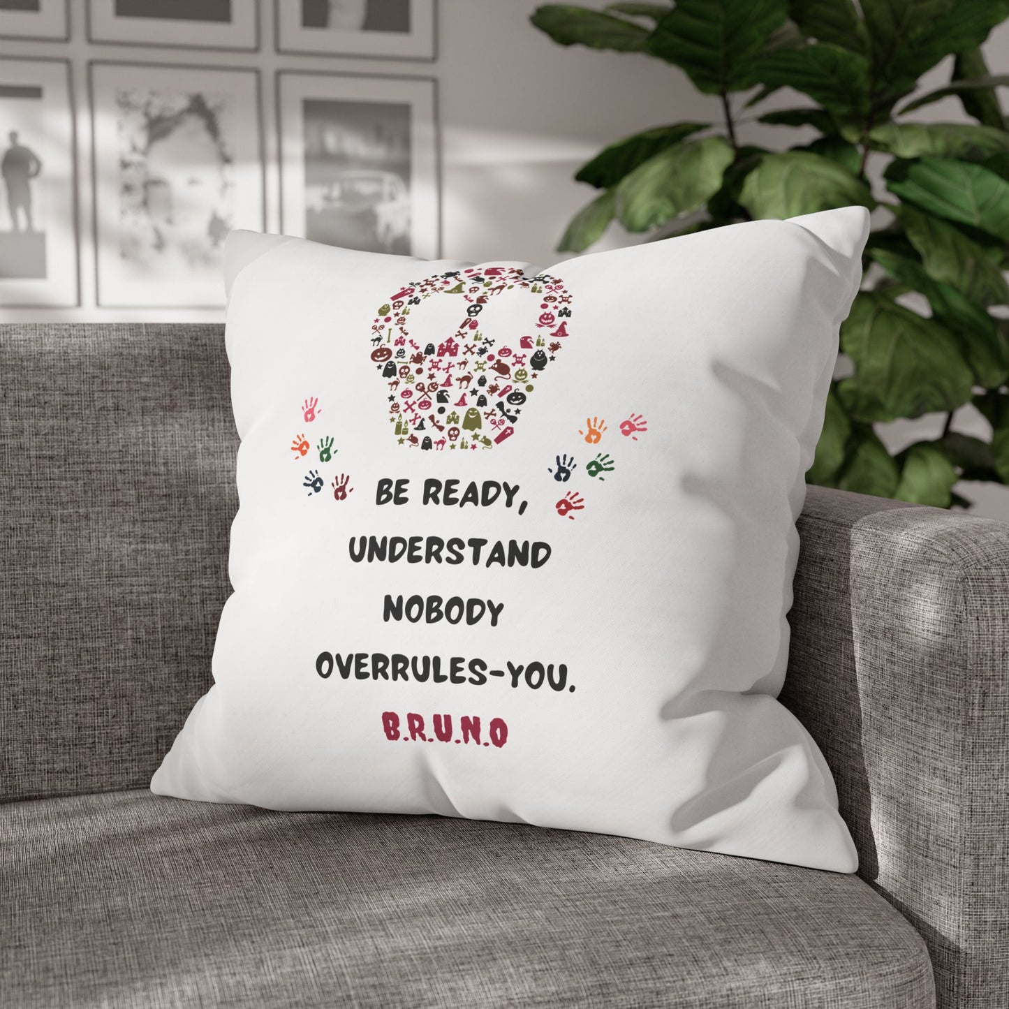Personalized Initial Quote Floral Skull — Custom Sayings on Square Poly Canvas Pillowcase