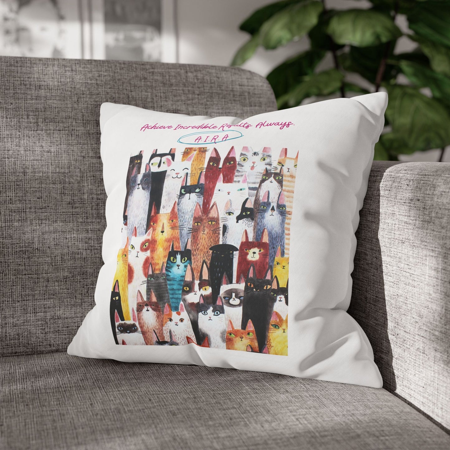 Personalized Initial Quote Cat Collage — Custom Sayings on Square Poly Canvas Pillowcase