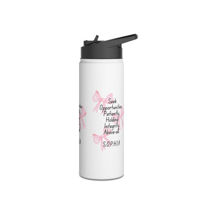 Personalized Initial Quote Pink Bow Stainless Steel Water Bottle