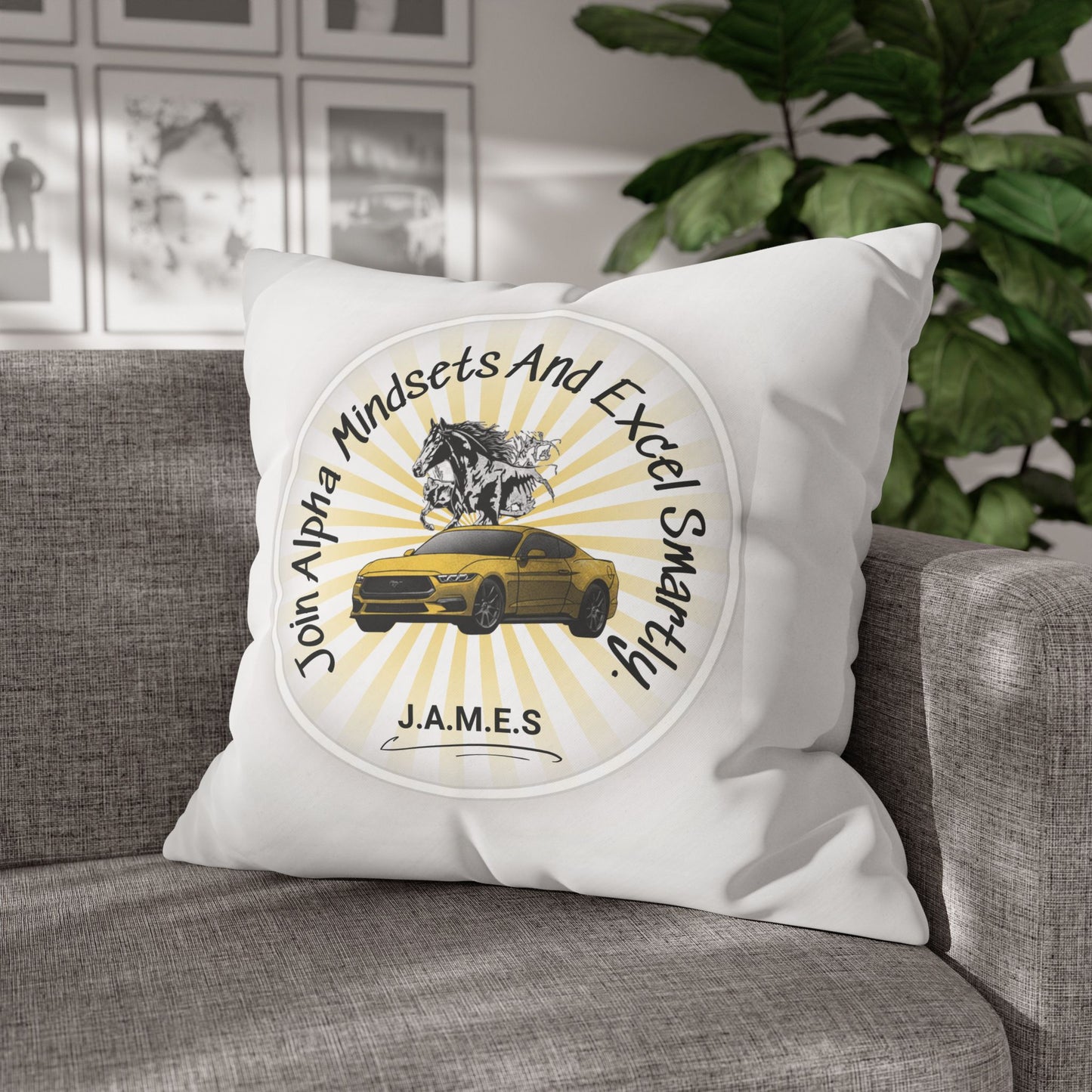 Personalized Initial Quote Horse Car — Custom Sayings on Square Poly Canvas Pillowcase