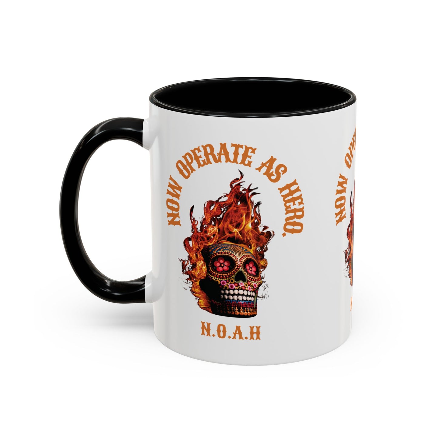Personalized Initial Fire Skull Accent Coffee Mug