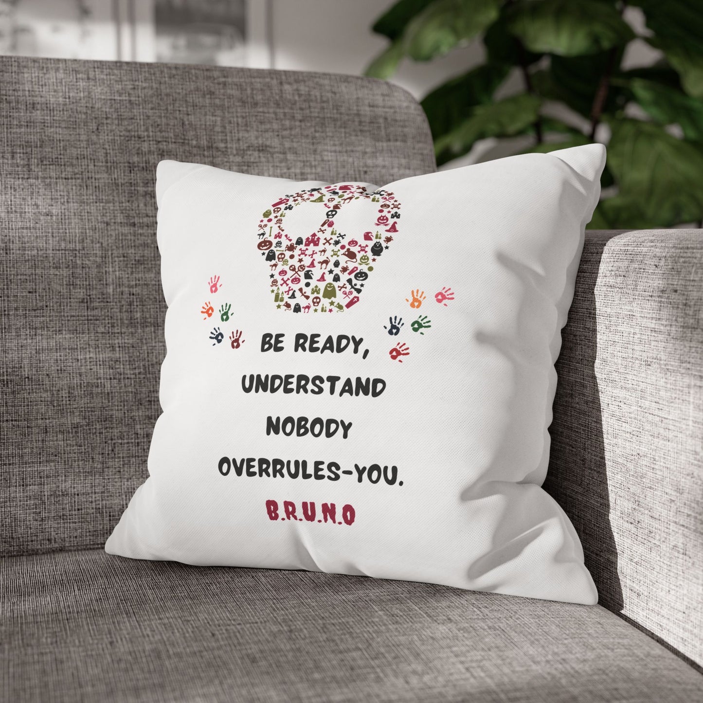 Personalized Initial Quote Floral Skull — Custom Sayings on Square Poly Canvas Pillowcase