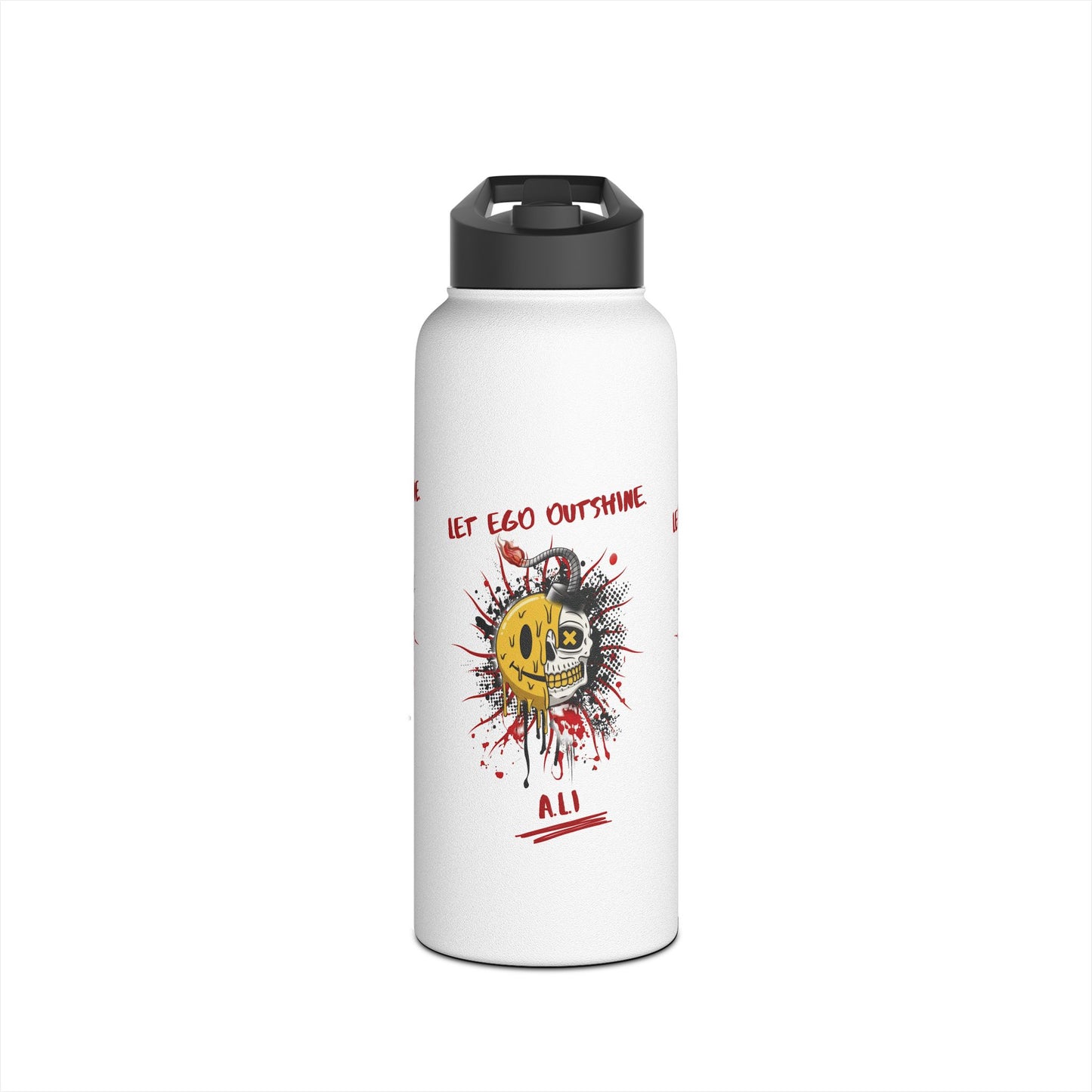 Personalized Initial Quote Split Smile Skull Stainless Steel Water Bottle