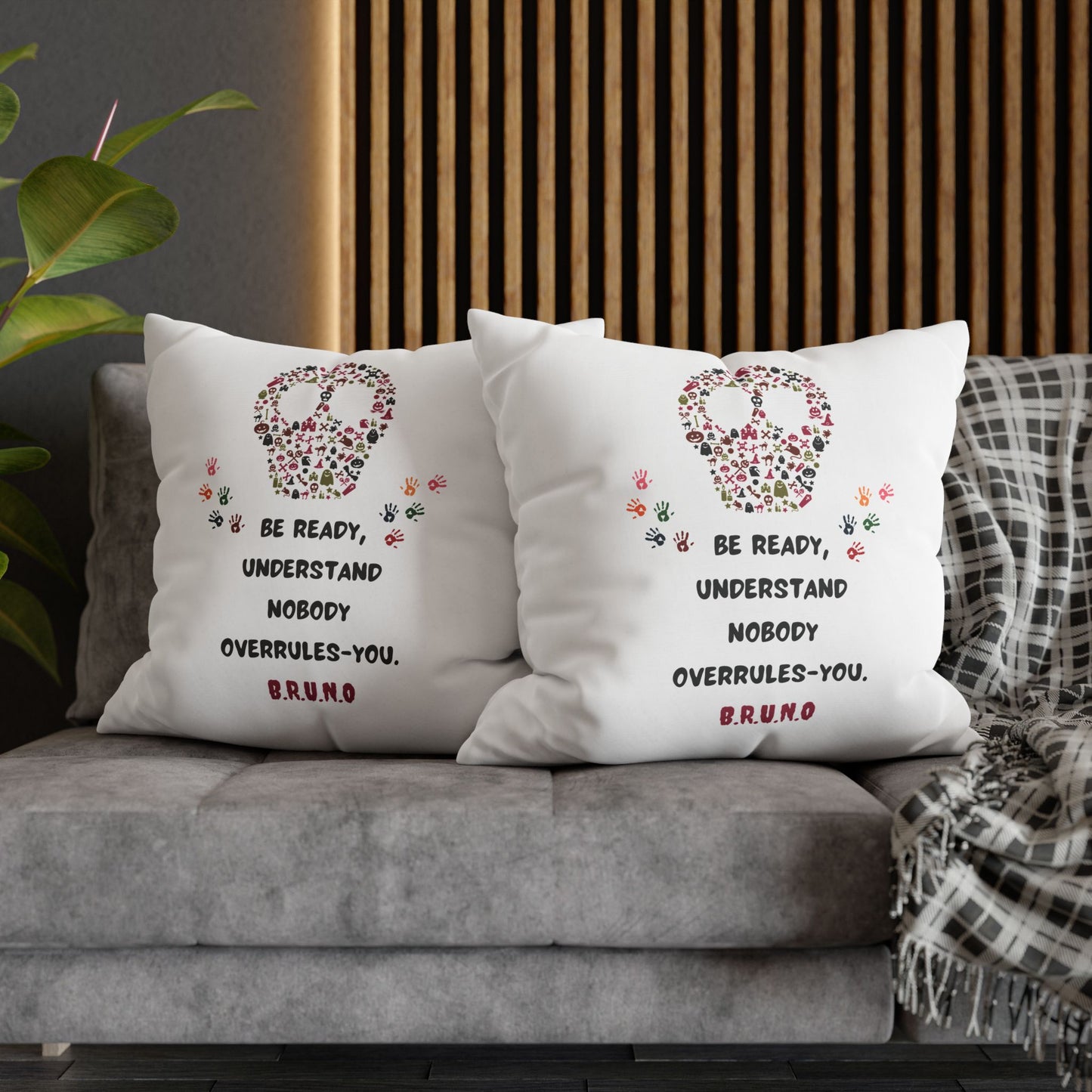 Personalized Initial Quote Floral Skull — Custom Sayings on Square Poly Canvas Pillowcase