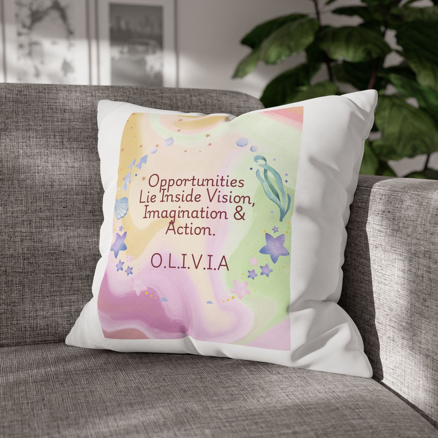 Personalized Initial Quote Ocean Theme — Custom Sayings on Square Poly Canvas Pillowcase