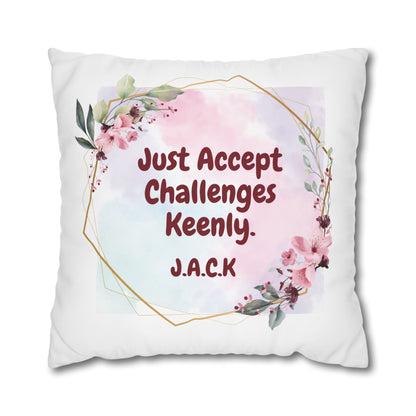 Personalized Initial Quote Floral Frame — Custom Sayings on Square Poly Canvas Pillowcase