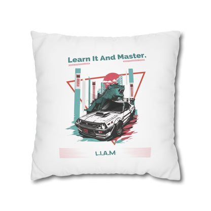 Personalized Initial Quote Dinosaur Car — Custom Sayings on Square Poly Canvas Pillowcase