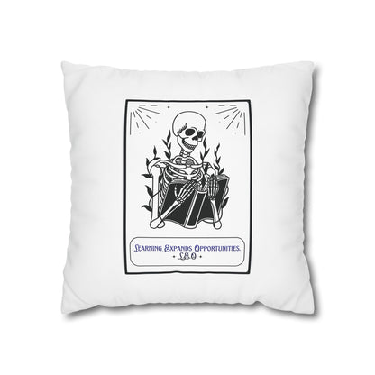 Personalized Initial Quote Skeleton — Custom Sayings on Square Poly Canvas Pillowcase