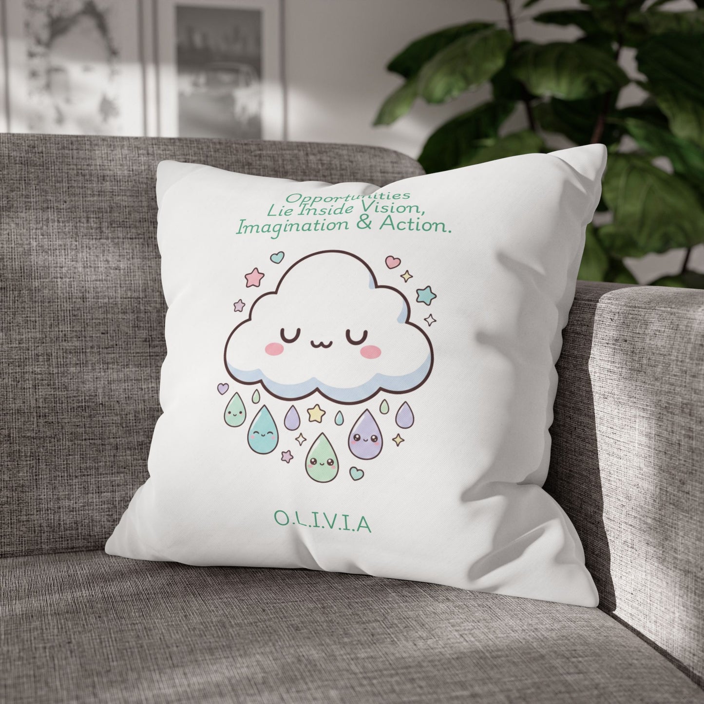 Personalized Initial Quote Cloud Dripping — Custom Sayings on Square Poly Canvas Pillowcase