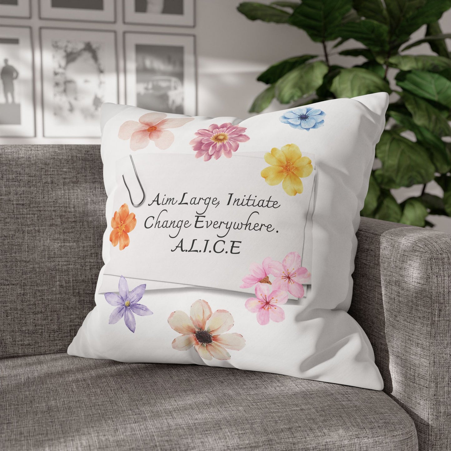 Personalized Initial Quote Clip Note — Custom Sayings on Square Poly Canvas Pillowcase