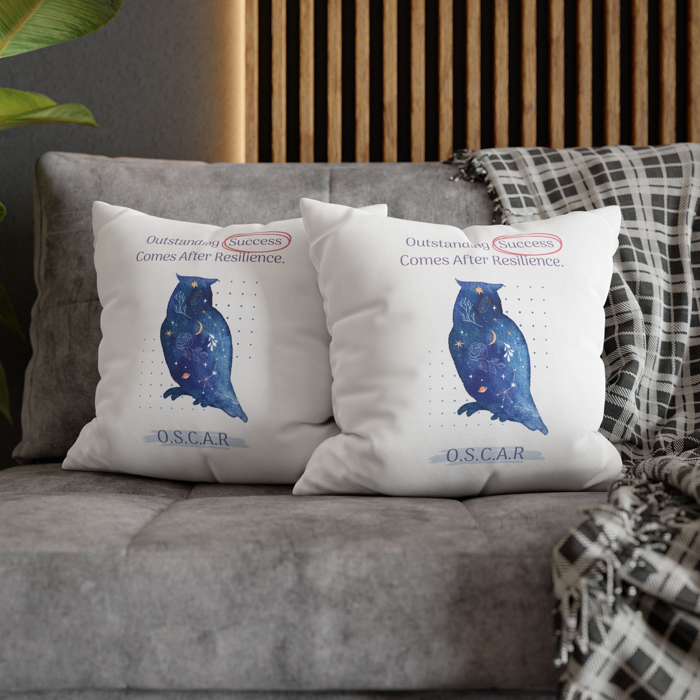 Personalized Initial Quote Galaxy Owl — Custom Sayings on Square Poly Canvas Pillowcase