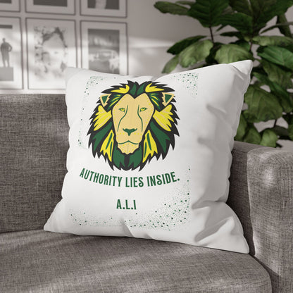 Personalized Initial Quote Lion — Custom Sayings on Square Poly Canvas Pillowcase