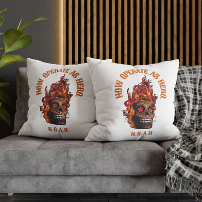 Personalized Initial Quote Fire Skull — Custom Sayings on Square Poly Canvas Pillowcase