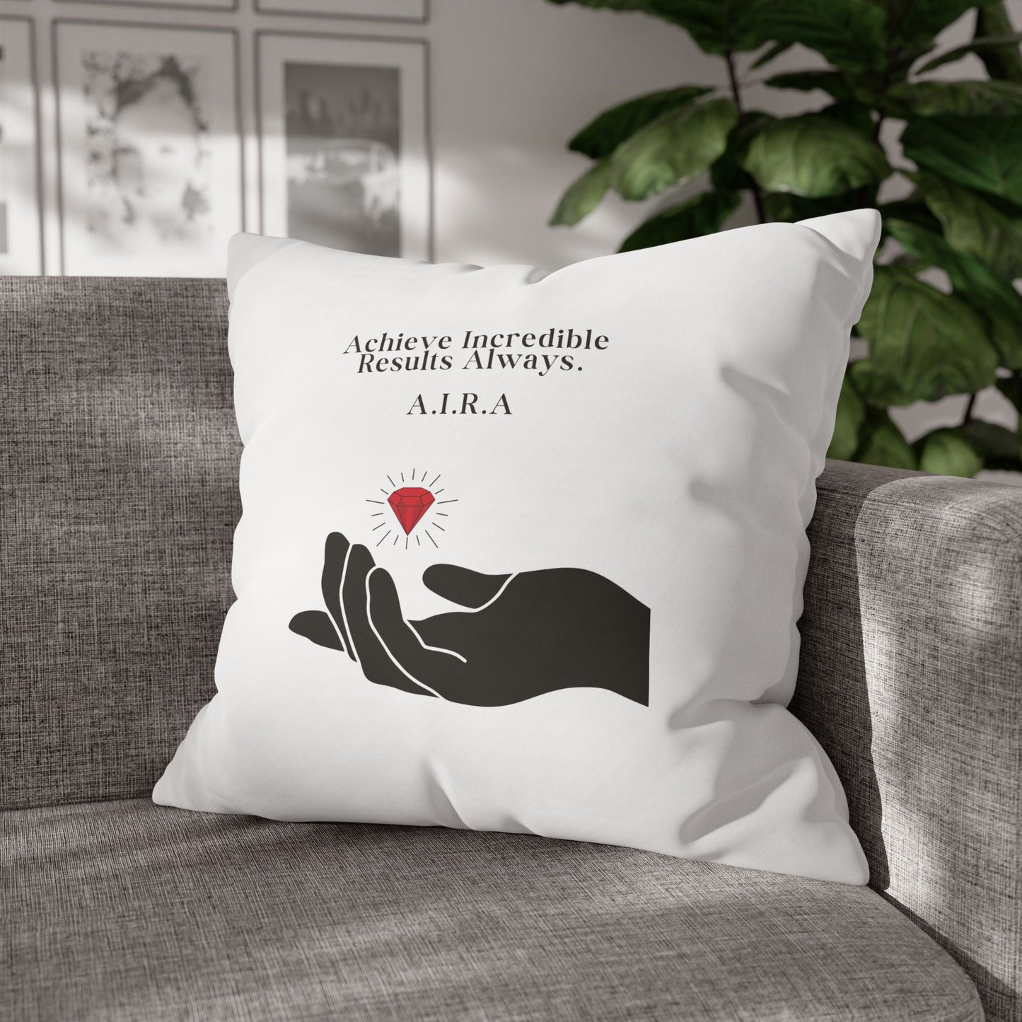 Personalized Initial Quote Gem Hand — Custom Sayings on Square Poly Canvas Pillowcase