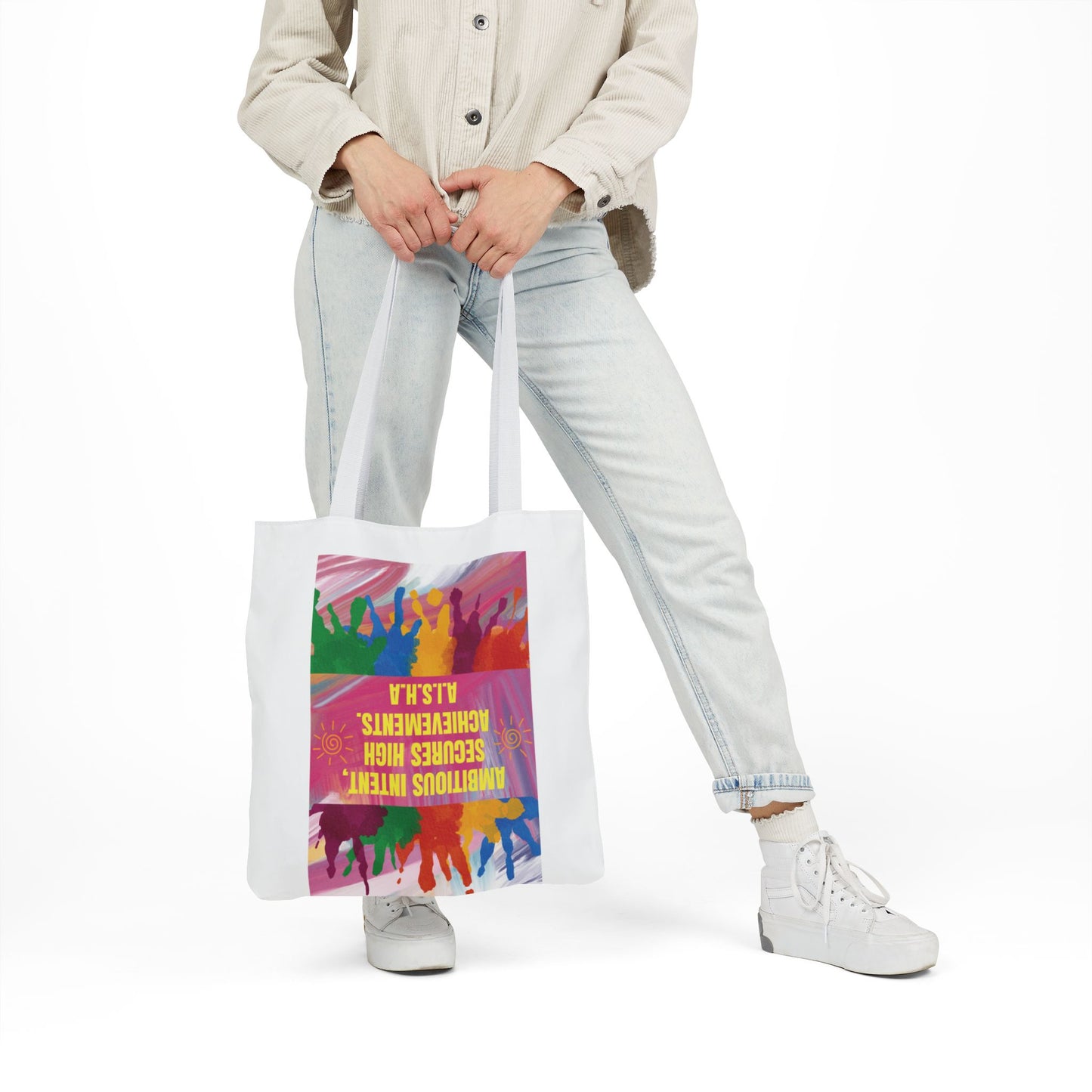 Personalized Initial Quote Colorful Paint Canvas Tote Custom Name