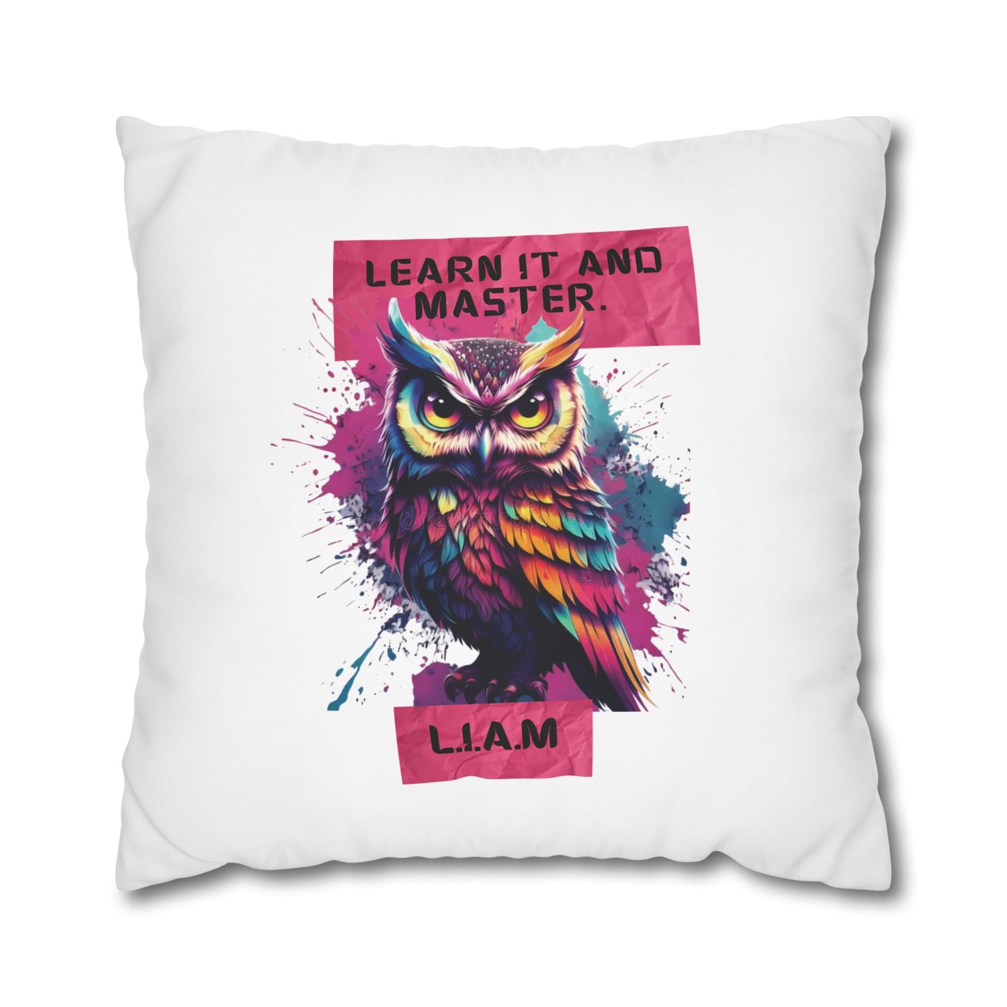 Personalized Initial Quote Owl — Custom Sayings on Square Poly Canvas Pillowcase