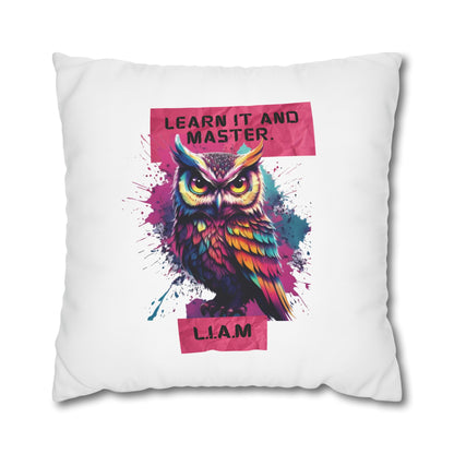 Personalized Initial Quote Owl — Custom Sayings on Square Poly Canvas Pillowcase