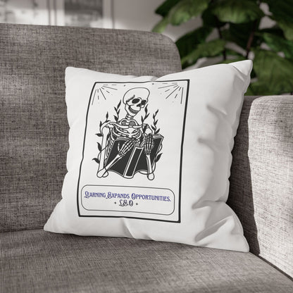 Personalized Initial Quote Skeleton — Custom Sayings on Square Poly Canvas Pillowcase