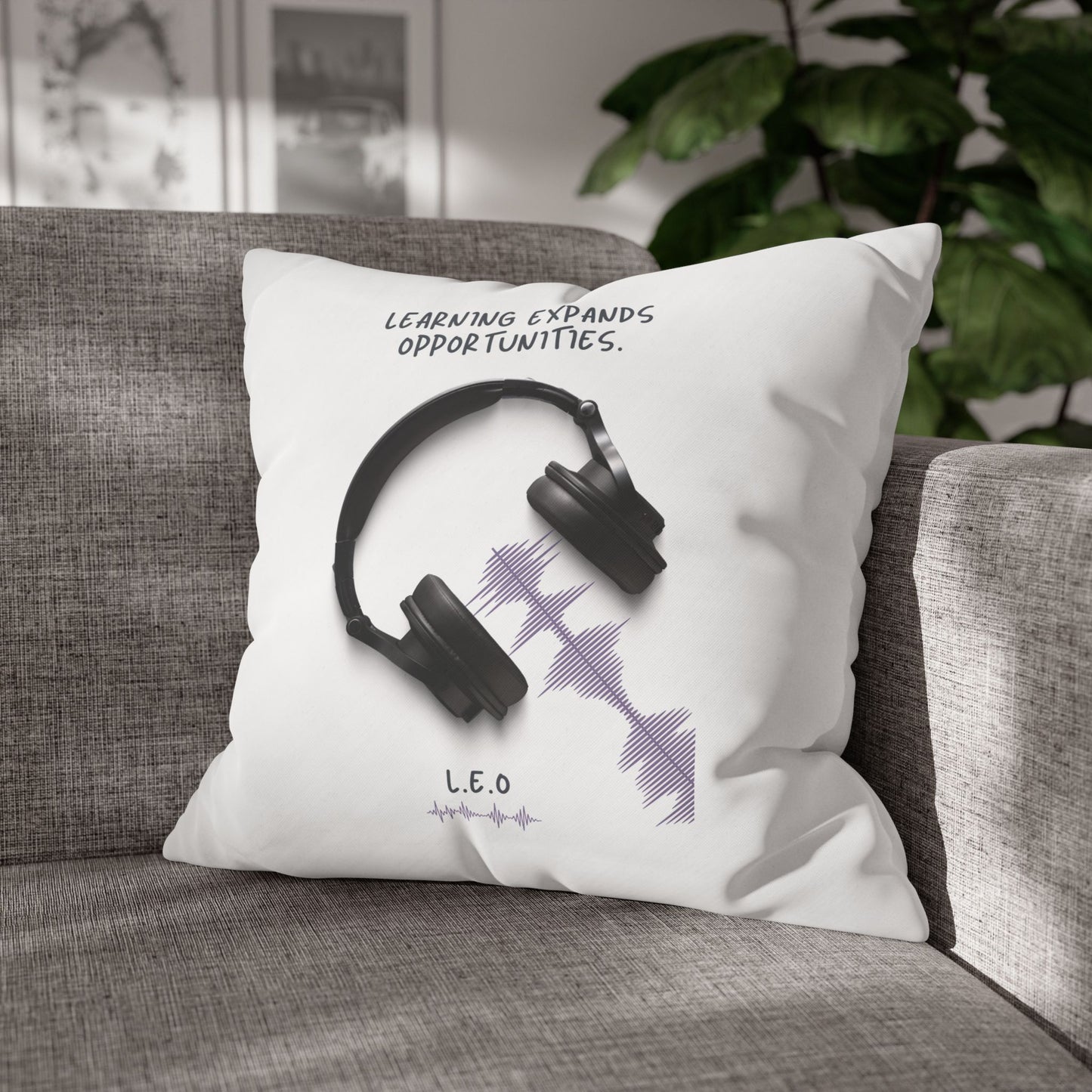 Personalized Initial Quote Headphone — Custom Sayings on Square Poly Canvas Pillowcase