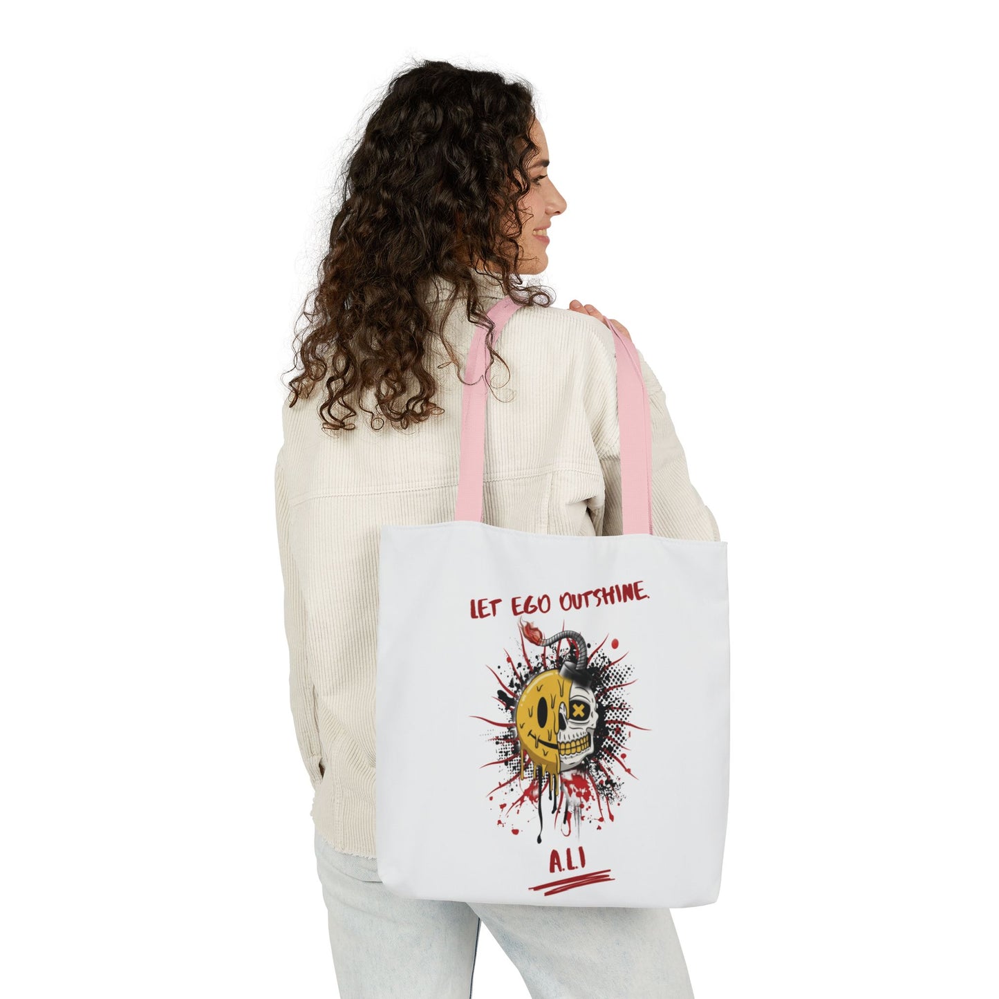 Personalized Initial Quote Split Smile Skull Canvas Tote Custom Name