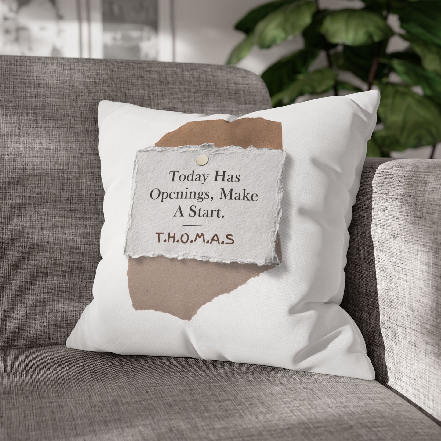 Personalized Initial Quote Torn Paper — Custom Sayings on Square Poly Canvas Pillowcase