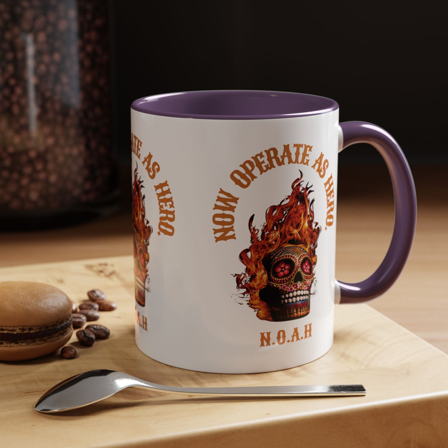 Personalized Initial Fire Skull Accent Coffee Mug