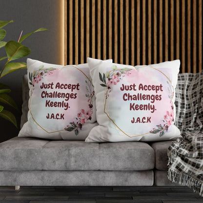 Personalized Initial Quote Floral Frame — Custom Sayings on Square Poly Canvas Pillowcase