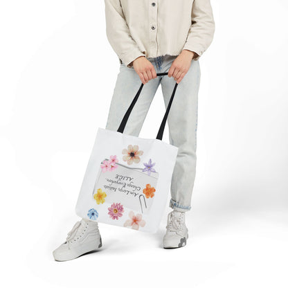 Personalized Initial Quote Floral Clip Canvas Tote Custom Name