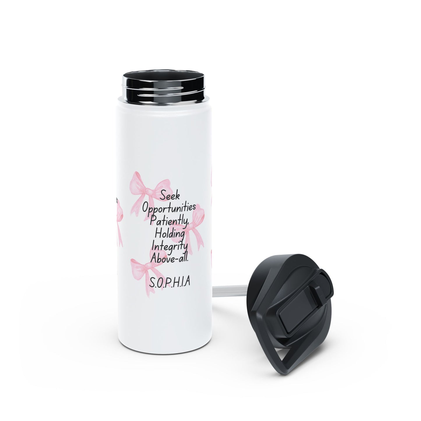 Personalized Initial Quote Pink Bow Stainless Steel Water Bottle