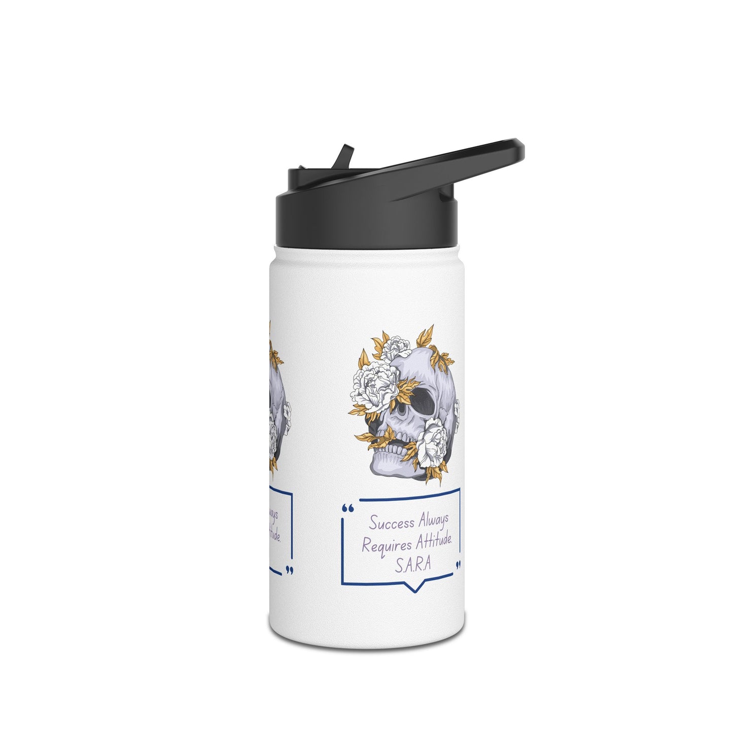 Personalized Initial Quote Floral Skull Stainless Steel Water Bottle