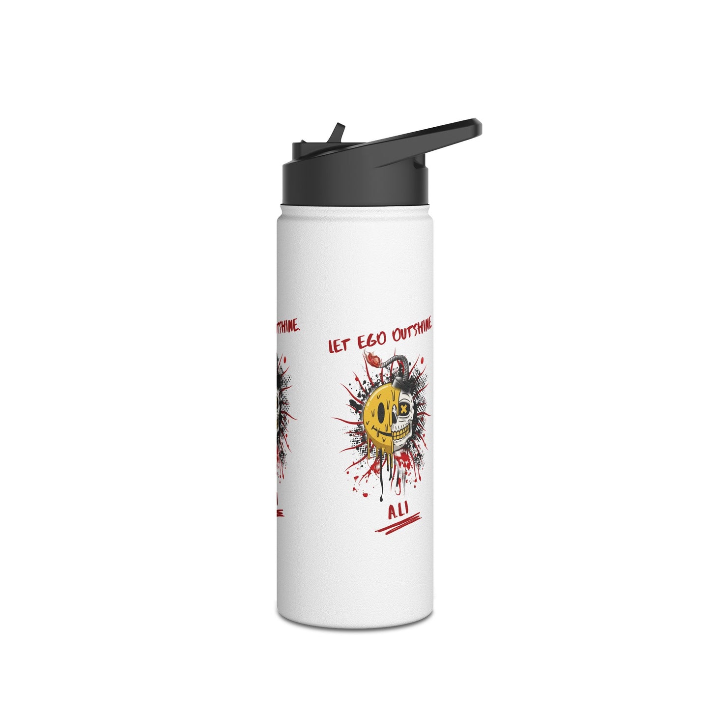 Personalized Initial Quote Split Smile Skull Stainless Steel Water Bottle