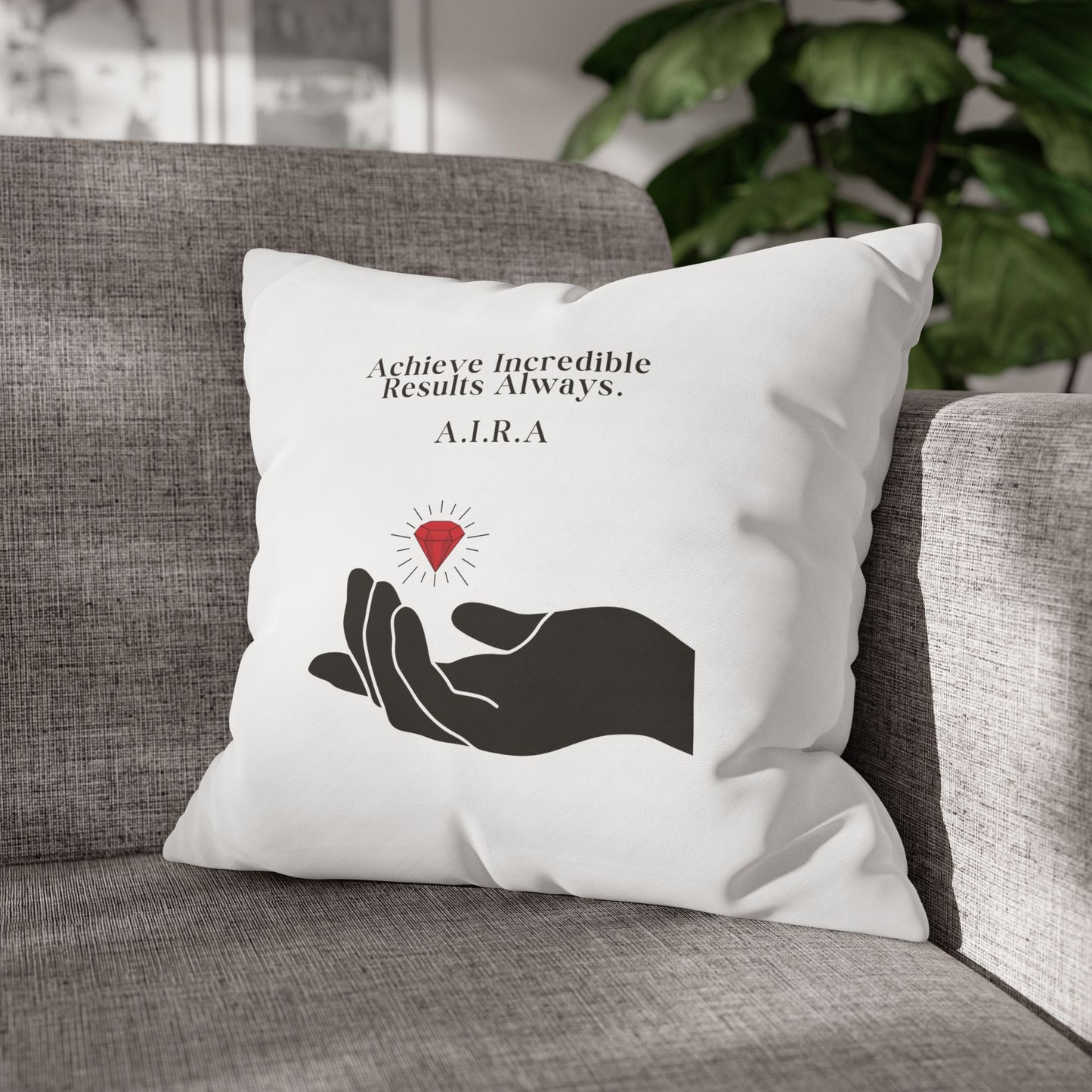 Personalized Initial Quote Gem Hand — Custom Sayings on Square Poly Canvas Pillowcase