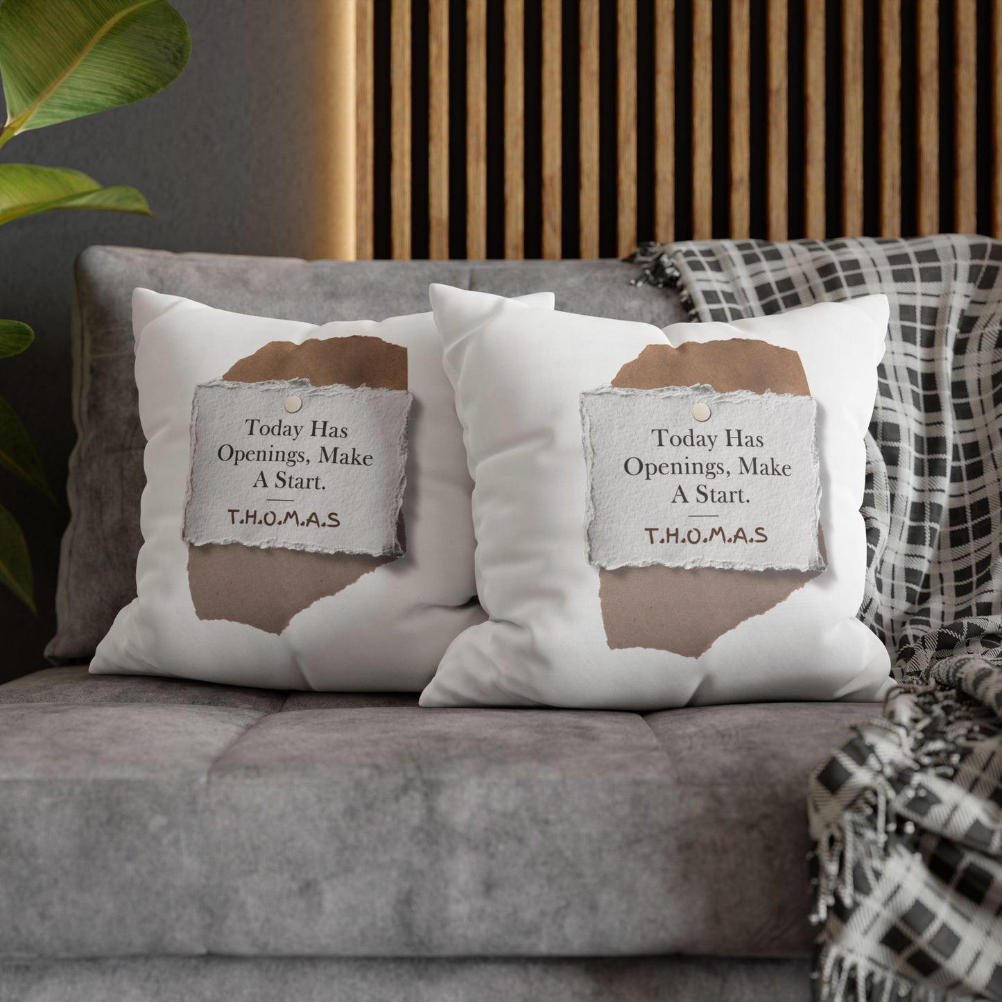 Personalized Initial Quote Torn Paper — Custom Sayings on Square Poly Canvas Pillowcase