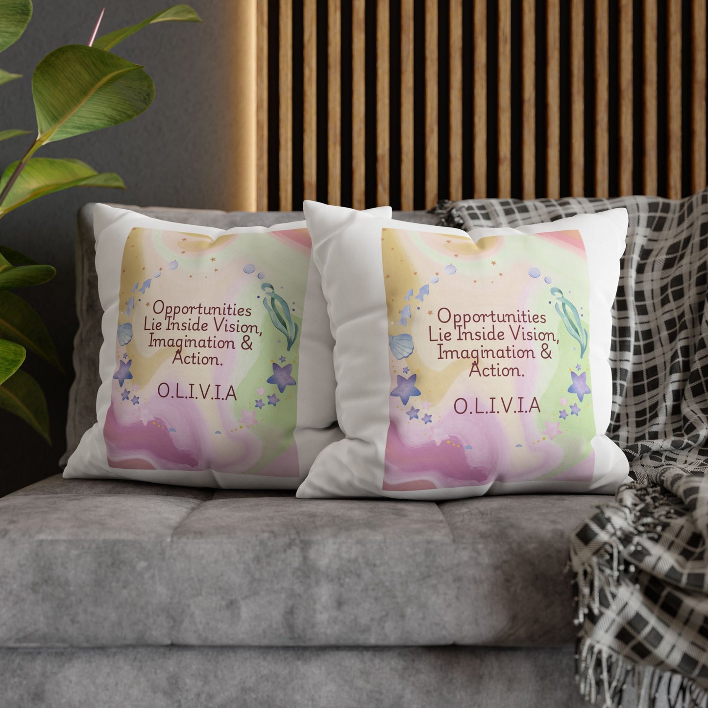 Personalized Initial Quote Ocean Theme — Custom Sayings on Square Poly Canvas Pillowcase