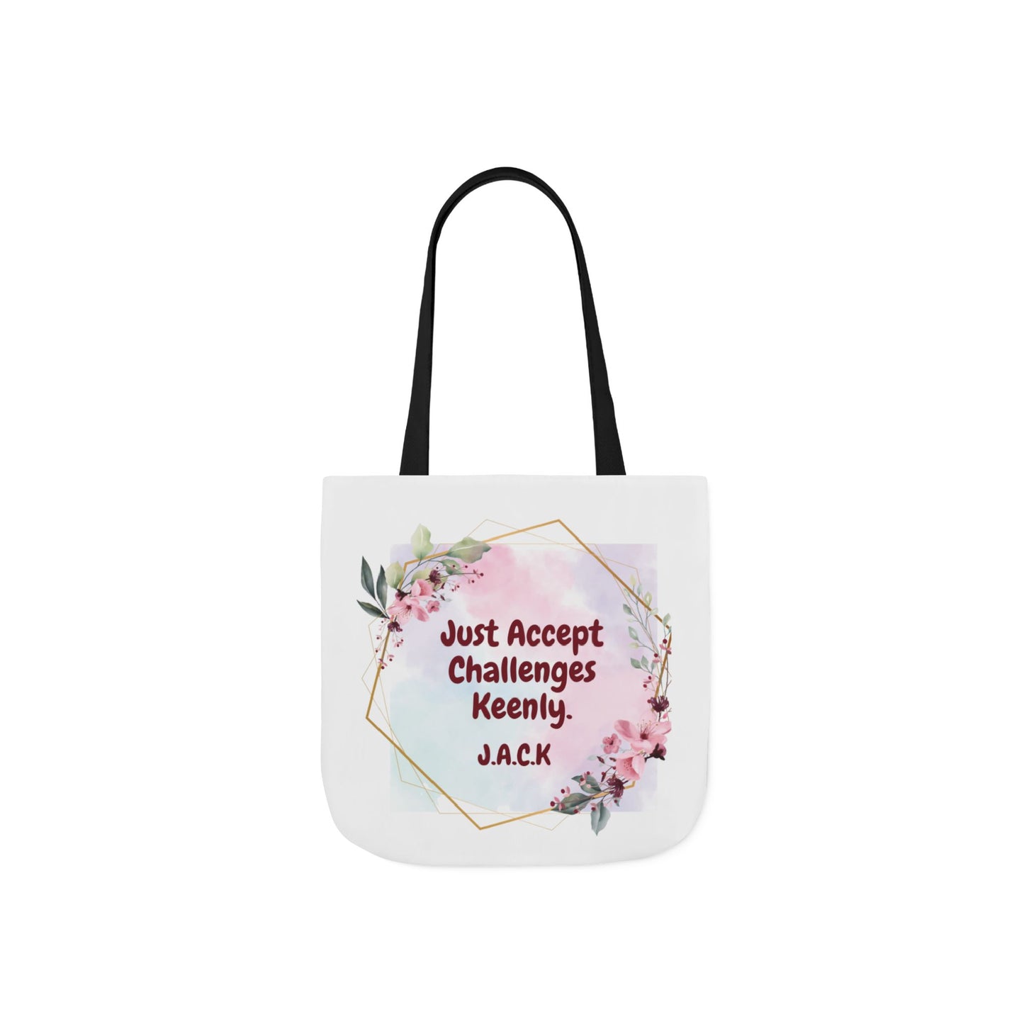 Personalized Initial Quote Floral Frame Canvas Tote Custom Name