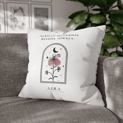 Personalized Initial Quote Floral Moon — Custom Sayings on Square Poly Canvas Pillowcase
