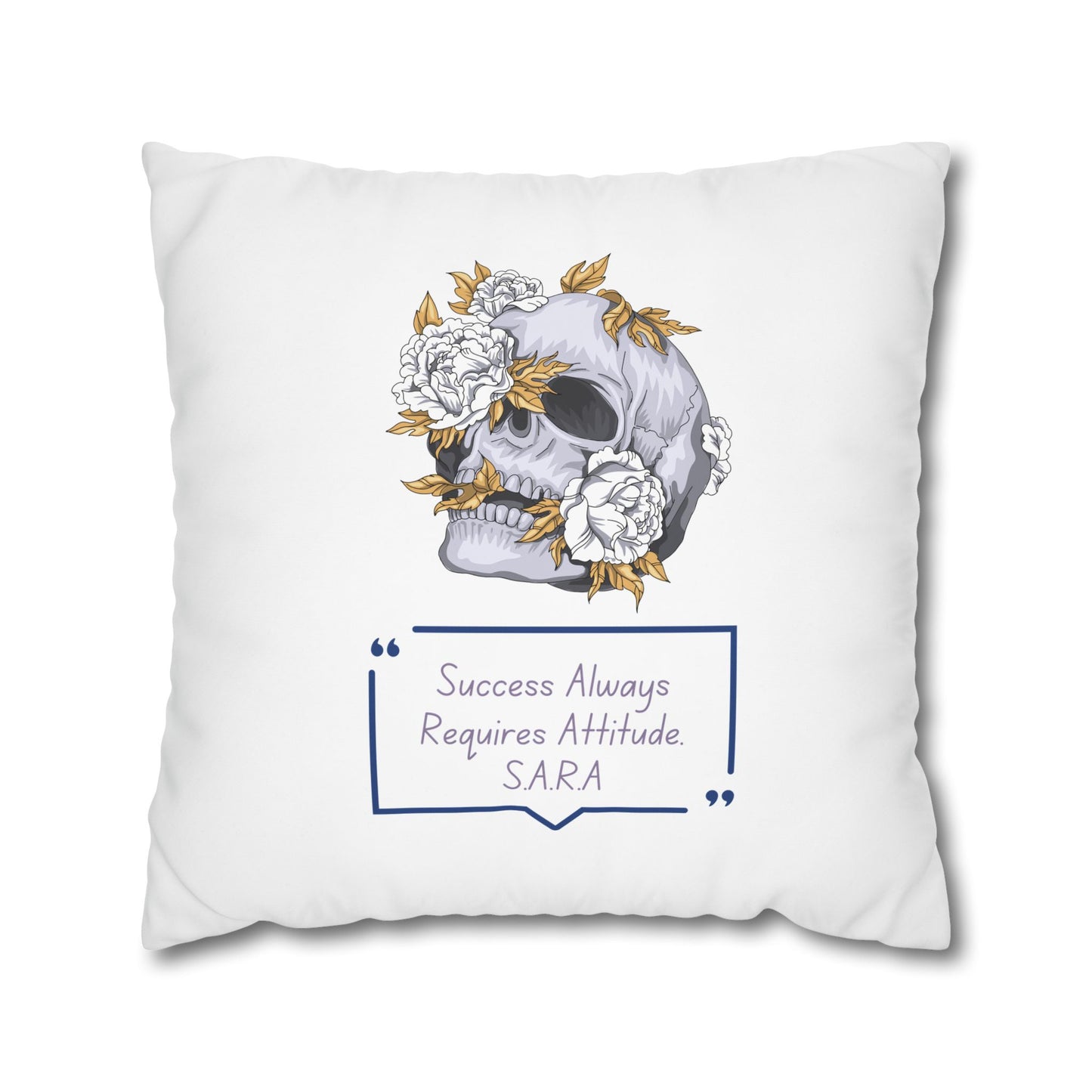 Personalized Initial Quote Floral Skull — Custom Sayings on Square Poly Canvas Pillowcase